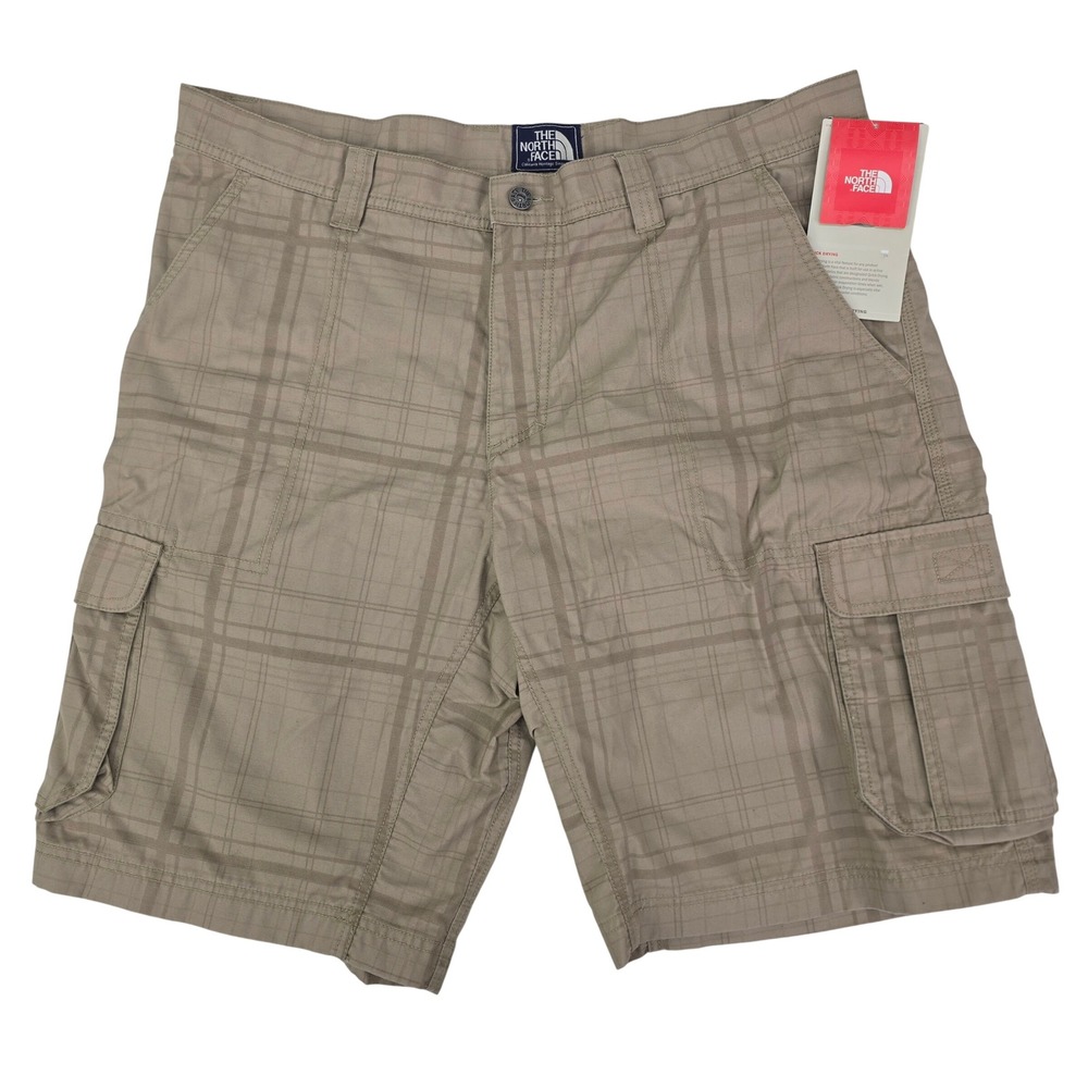 The North Face Tribe Cargo Shorts Mens 40 Dune Beige Plaid Hiking‎ Outdoor NWT